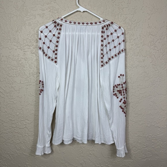 RD & KOKO Anthropologie Peasant Top Size M White Embroidered Beaded Boho Hippie - Picture 9 of 9